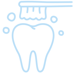 Light blue line drawing of a tooth with bubbles around it and a toothbrush above, suggesting dental hygiene or tooth brushing—ideal for promoting pet oral care at your veterinarian or vet clinic.