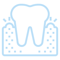 Light blue outline illustration of a tooth and gums, with dots and lines around the gums indicating oral health or possible gum issues—ideal for a veterinarian or vet highlighting pet dental care.