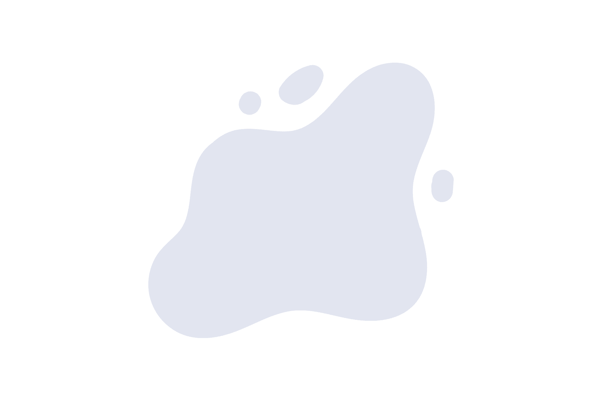 A large, irregular light gray blob with smooth edges is centered on a white background, accompanied by three smaller blobs of similar color above it—like playful shapes in a veterinarian’s waiting room.